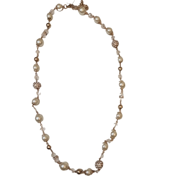 ViVI Jewelry - ViVI White and Goldtone Genuine Crystal and Faux Pearl Necklace